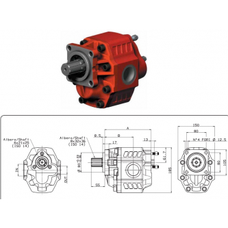 Gear pump Binotto NPGH-100 TANDEM SHORT ISO R